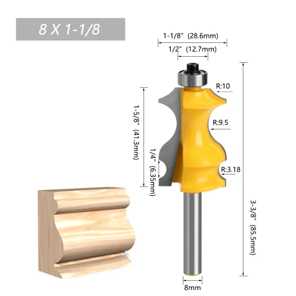 Fresa para Router – Ideal para Molduras Arquitectónicas, Vástago de 8mm - Imagen 2