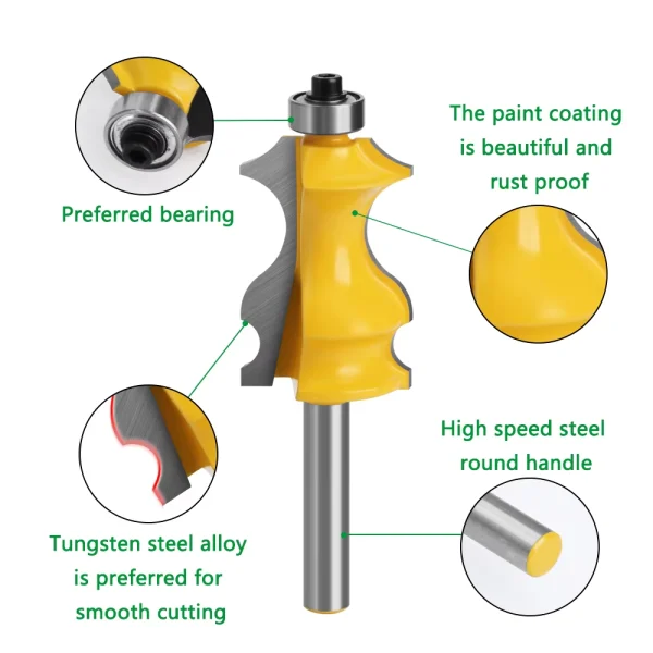 Fresa para Router – Ideal para Molduras Arquitectónicas, Vástago de 8mm - Imagen 3