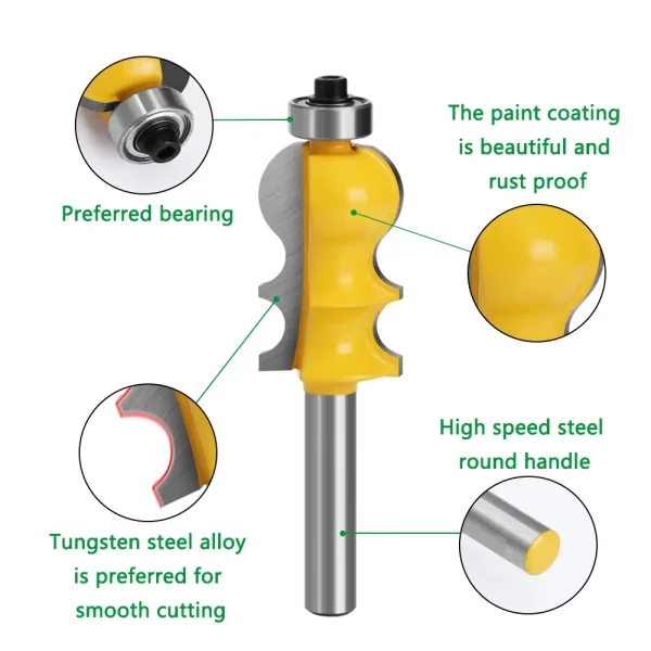 Fresa Carburada de Calidad Industrial para Router – Molduras Decorativas Precisas - Vástago de 8mm - Imagen 2