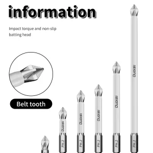 Juego de 6 Extensiones Magnéticas PH2 para Destornillador – Alta Dureza, Vástago Hexagonal 1/4", Uso Profesional y Doméstico