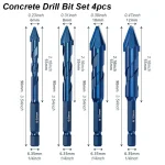 Juego de 4 Brocas Espiral Multimaterial 6–12 mm para Hormigón, Vidrio, Cerámica y Madera