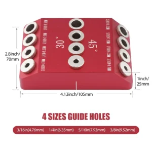 Plantilla de Perforación Angular 30° 45° 90° para Madera | Guía de Taladro Tipo Pocket Hole Jig